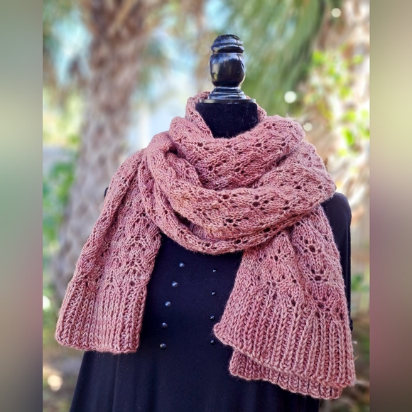 Hand Crafted OOAK Classic Exquisite Contemporary Wool Rosewood Knit Scarf - Picture 5 of 16